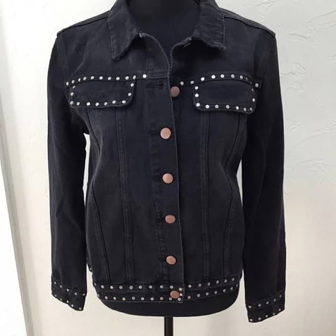 One Teaspoon Jackets & Coats | One Teaspoon Ripped Studded Denim Jacket With Antique Bronze Buttons | Color: Black | Size: L | Momohobson's Closet