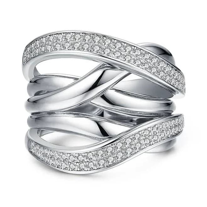 Moissanite Crossover Multiple Interlocking Wedding Band Ring in Silver