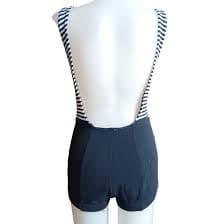 VINTAGE Union Made Black White Striped One Piece Women's Swimsuit 12 Low Back Padded
