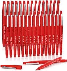 Felt Tip Pens, 30 Red Pack, 0.7mm Medium Point, Felt Tip Markers Pens for Journaling, Writing, Note Taking, Planner, Perfect for School Office and Art
