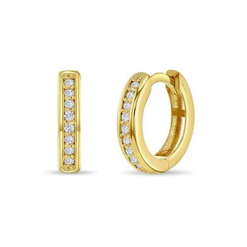 14K Gold CZ Huggie Hoop Earrings