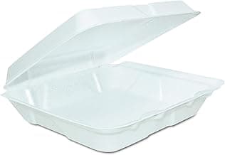 Dart 80HT1R Sm Foam Hinged Container, 8 in (Case of 200),White