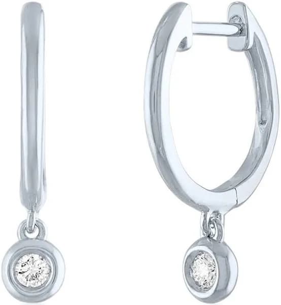 Sterling Silver Diamond Dangle Hoop Earring