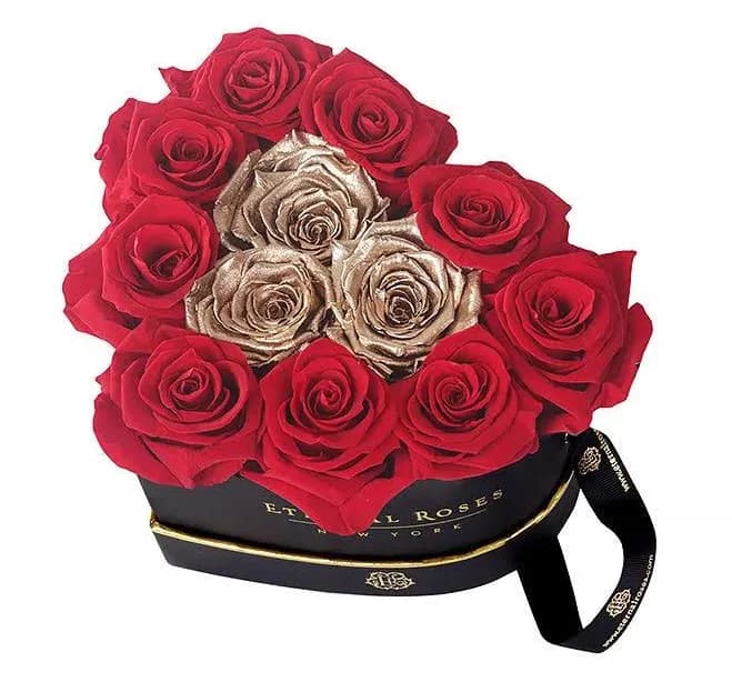 Luxury Preserved Roses Heart White Gift Box with Red Roses