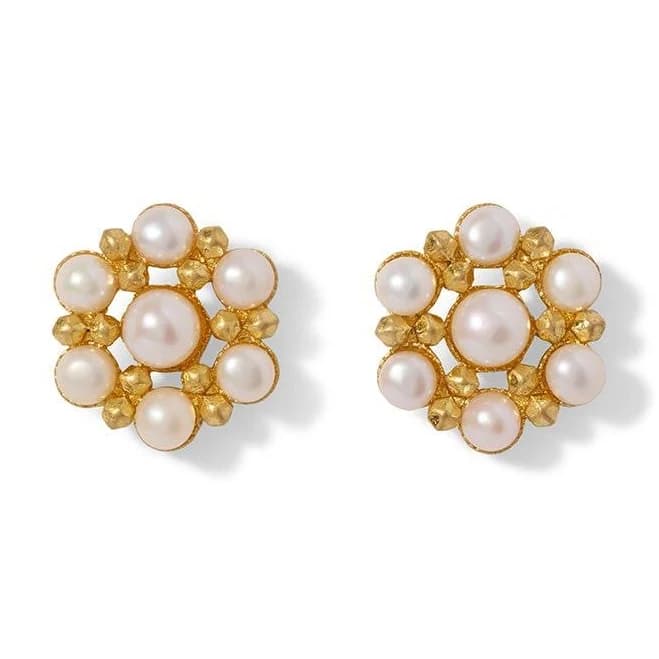 14K Gold Woven Pearl Stud Earrings