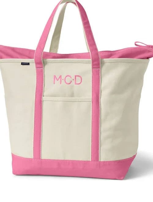 Lands' End Large 5 Pocket Zip Top Canvas Tote Bag