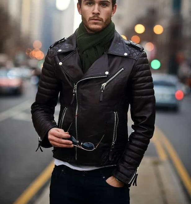 Men's Diamond Quilted Kay Michael Soft Leather Black Slim Fit Biker