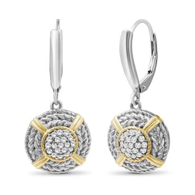 1/4 ct. T.W. Diamond Rope Medallion Drop Earrings in Sterling Silver and