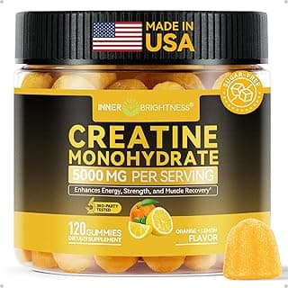 Inner Brightness Creatine Monohydrate Gummies for Men & Women 5000 mg, 3rd Party Tested, Creatine Chews for Muscle Growth, Strength & Energy Support, Sugar Free, Vegan, 120 Count, Orange Lemon