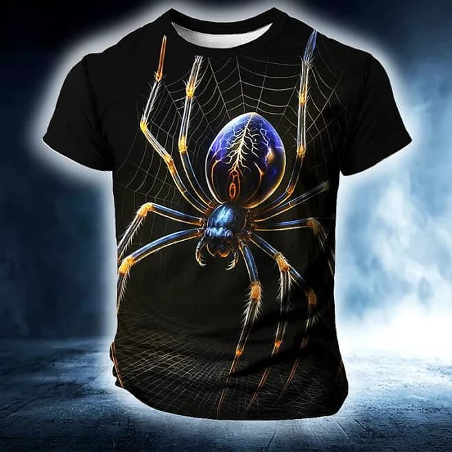 Novelty Short Sleeve Crewneck Shirt Funny Spider Graphic T-Shirt