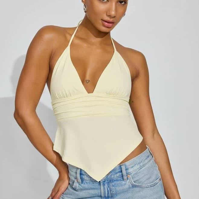 Garage Women's Plunge Halter Hankerchief Top
