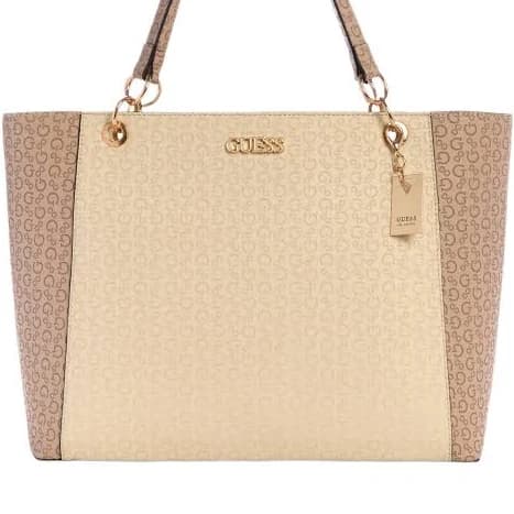 Factory Zakaria Debossed Logo Tote - Neutral Color, Allover Debossed Logo, Shiny Gold-Tone Hardware, Zip-Top Closure, One Size