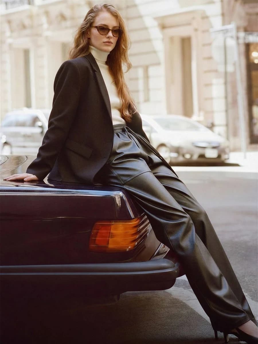 Faux Leather Tie Straight Leg Pants