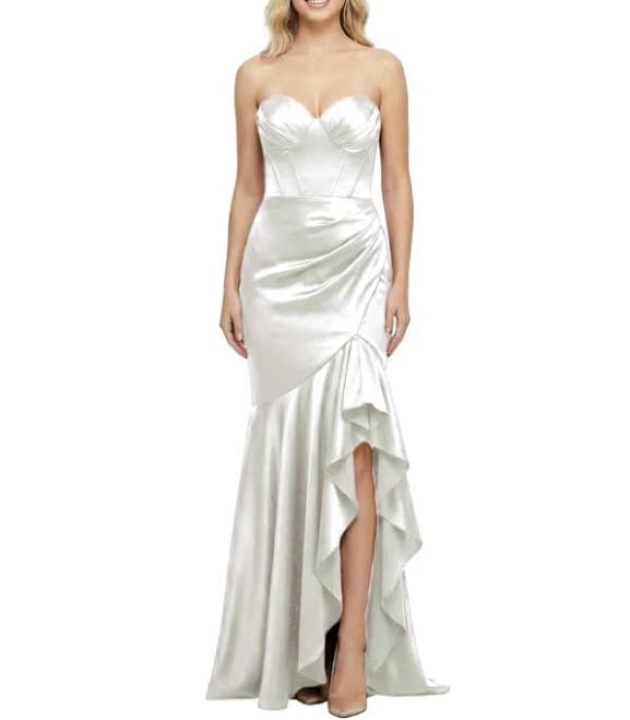 Chicsew Ladies Strapless Sweetheart Corset Ruffle Satin Mermaid Gown
