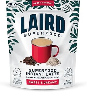 Laird Superfood Instant Latte Sweet & Creamy, Non-Dairy, Superfood Creamer, Gluten Free, Non-GMO, Vegan, 16 oz. Bag, Pack of 1