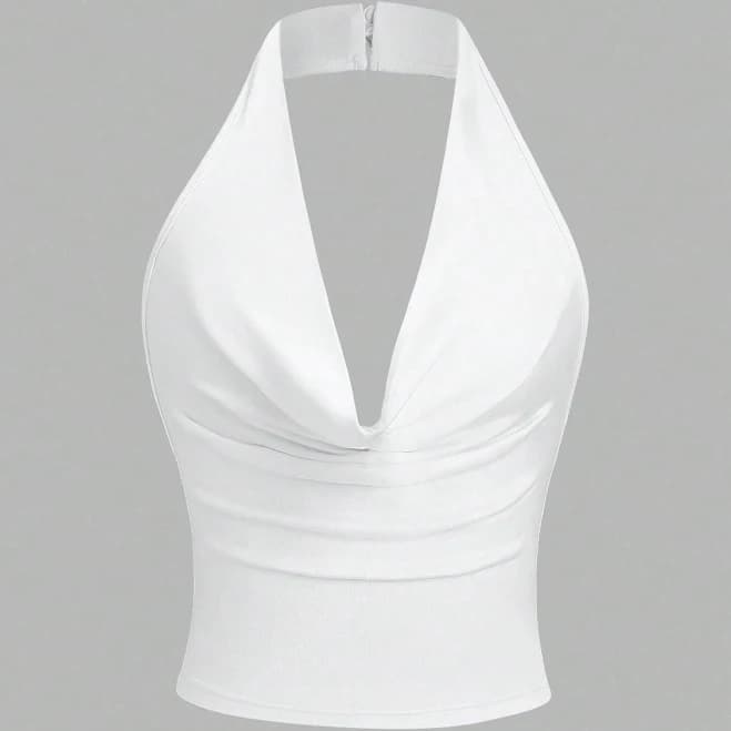 SHEIN Deep V-Neck Halter Backless Tight Fitted Top