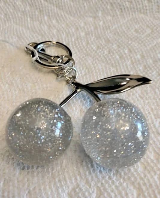 Glitter Clear Cherries Acrylic Bag Charm/key Chain 1.25" Diameter Each