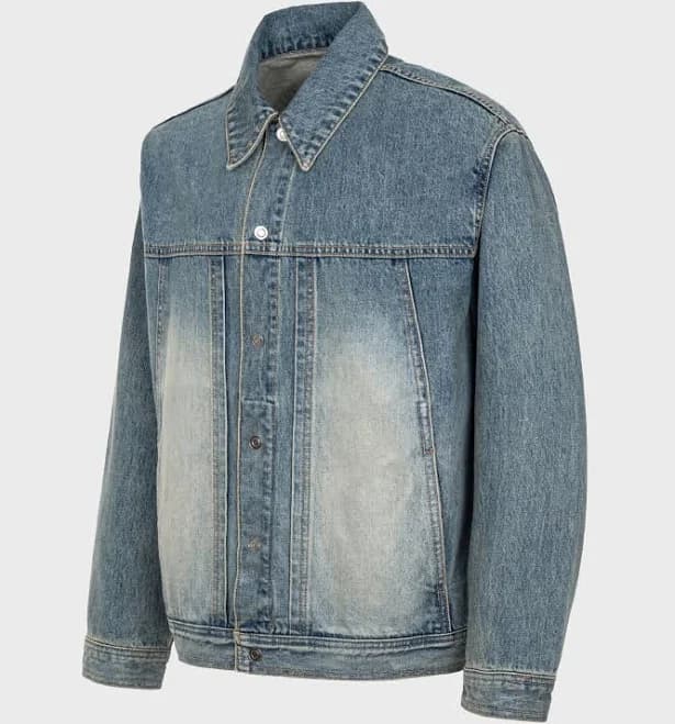 Pointed collar washed denim jacket_BLUE