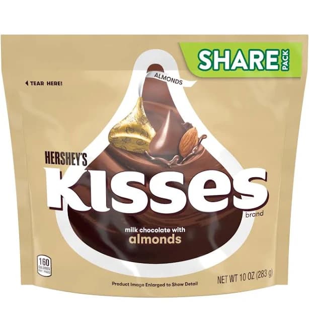 Hershey's Kisses Milk Chocolate Almonds Candy Party Pack