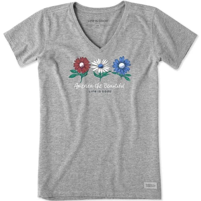 Life is Good Women's America the Beautiful Daisies Short Sleeve Vee