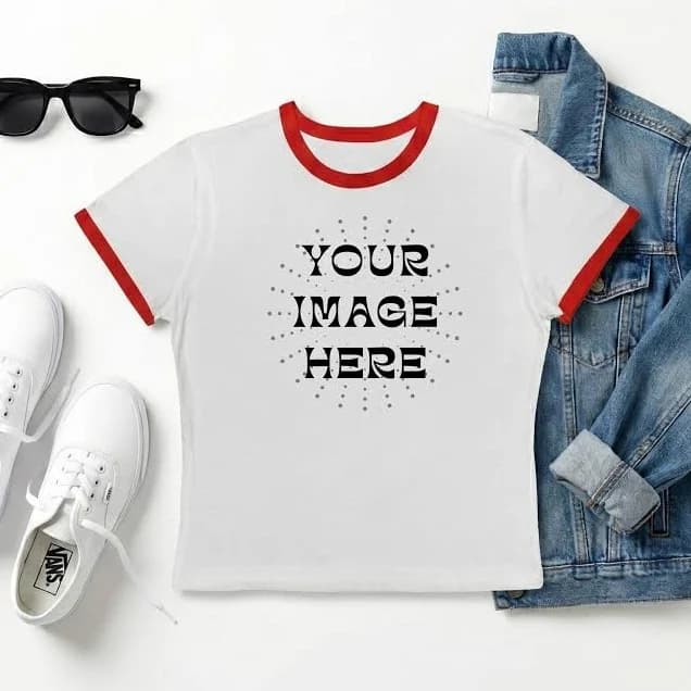 Ringer Tee Flat Lay Crop Top with Red Trim