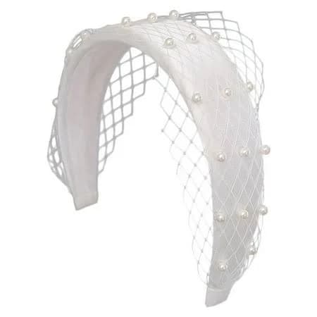 Raindrops 1Pc White Wide Headwear with Gauze Decoration Elegant Hair Band, Size: Small