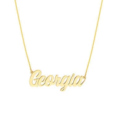 14K Yellow Gold Personalized Script Font Nameplate Necklace