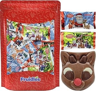 Fruidles Christmas Rudolph Chocolate Holiday Treats, Double Crisp, Milk Chocolate Pop Party Bag Fillers, Individually Wrapped, Kosher Certified Dairy, 2" Treats (Half-Pound)