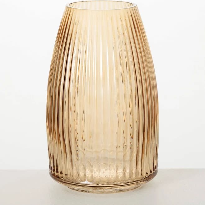 Sullivans Home Decor Ribbed Amber Glass Vase