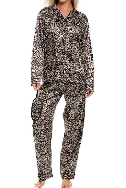 Women's Classic Satin Pajamas with Pockets and Sleep Mask