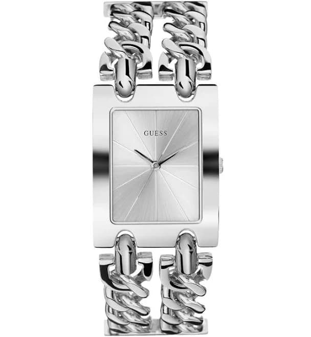GUESS Women's Classic Quartz Rectangular Silver-Tone Analog Watch