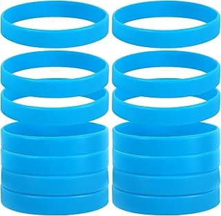 JUNEBRUSHS 24 Pcs Blue Rubber Bracelets, Silicone Wristbands for Women Men Kids, Solid Color Stretch Silicone Bracelets for Teens, Colored Bracelet for Daily Wear Party Favor Gifts Supplies