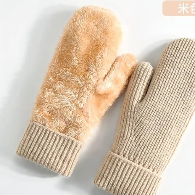 Amazon Women's Fleece Thickened Knitted Gloves Double Warm Ski Gloves Outdoor Riding Mittens
