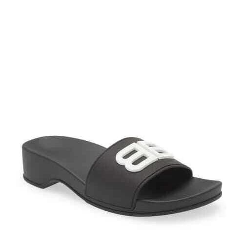 Balenciaga Shoes Balenciaga Bb Black Rubber Wedge Slide Sandals Size 38 Nib