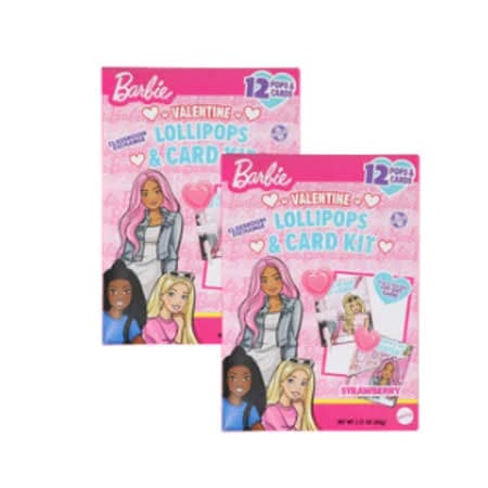 Barbie Valentine Lollipops & Card Kit Strawberry Flavor 12 Count Each 2 Pack Total 24 Kits