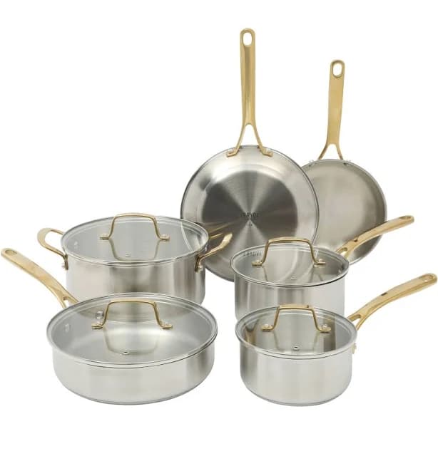 Martha Stewart Midvale 10-Piece Stainless Steel Pots and Pans Cookware Set