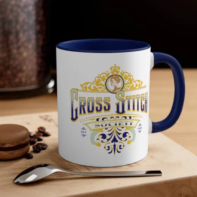 Stitchfolk Cross Stitch Blue Interior and Handle Coffee Mug, 11oz