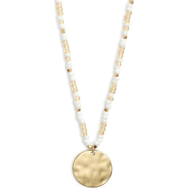Nordstrom Hammered Coin Pendant Beaded Necklace