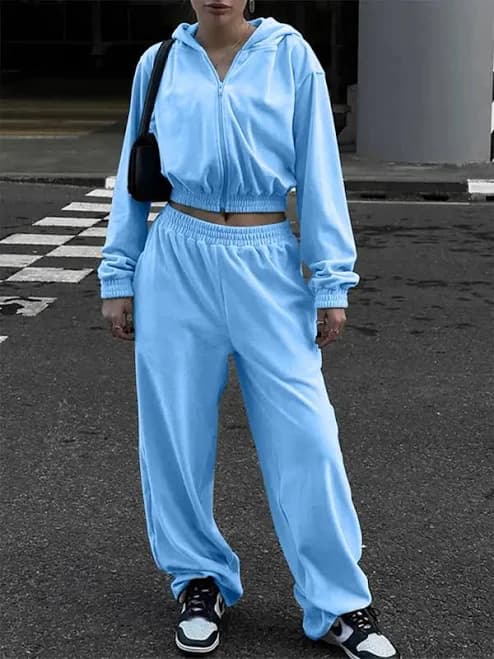 Hazel Blues Zip Up Hoodie and Pocketed Pants Set