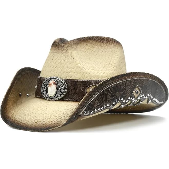 Embroidered Straw Western Hat