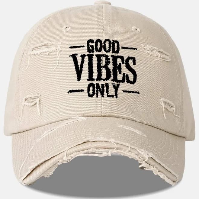 CRERI Good Vibes Only Embroidered Distressed Baseball Cap