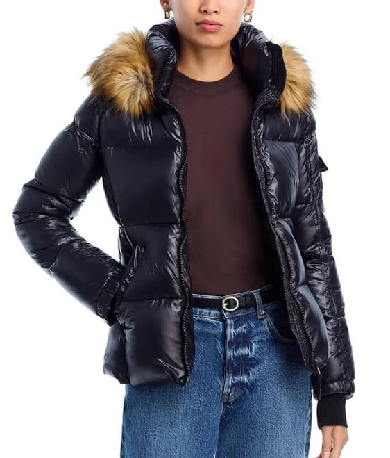 AQUA Women's Gloss Faux Fur Puffer Jacket