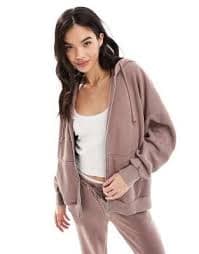 Stradivarius oversized zip thru hoodie in washed brown (part of a set) | ASOS