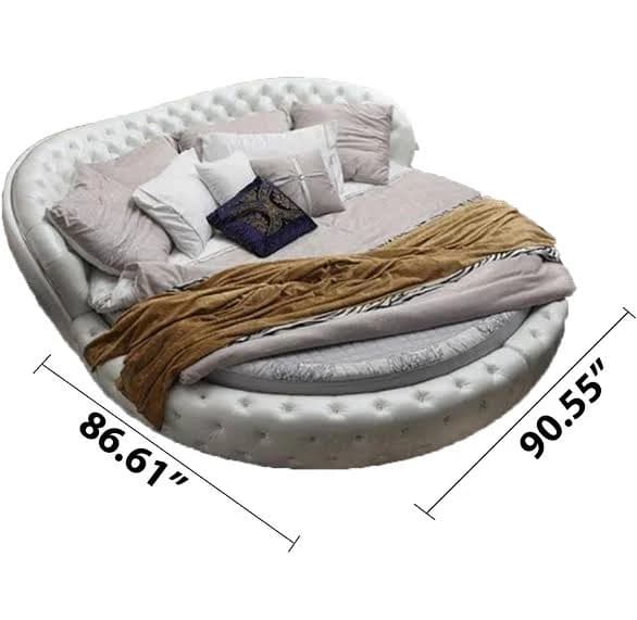 Modern Style Button Tufted Round Leather Bed
