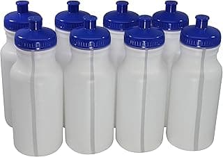 Pinnacle Mercantile Sports Squeeze Plastic Water Bottles Push/Pull Cap 20 Ounce Bpa-free Set 8 Blue Cap