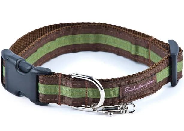 Trish Hampton Chocolate/Green Stripe Dog Collar