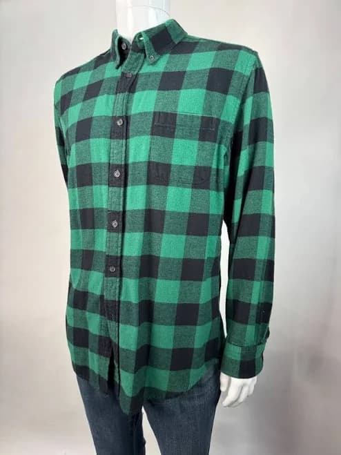Mens Croft & Barrow Green & Black Buffalo Plaid Flannel Shirt M 100%