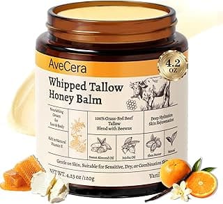Upgraded 4.23Oz Tallow and Honey Balm(Vanilla Orange) for Skin Face - 100% Grass Fed Whipped Beef Tallow Organic Jojoba Oil Shea Butter for Body Face Moisturizer - Natural Formula for Dry Skin Care