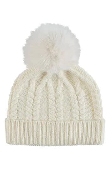 Sofia Cashmere Women's Cashmere Faux Fur Pompom Beanie