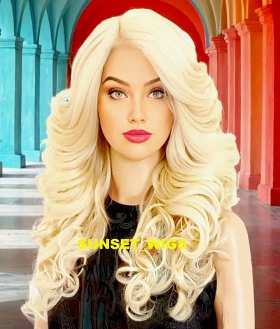 30" Lace Front Wig Long Wavy Layered Bleach Blonde 613 Heat Ok